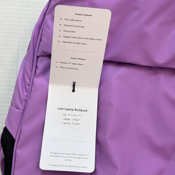 Calpak Luka Laptop Backpack Padded Travel Work School Bag Luggage Lilac Purple - Picture 5 of 7